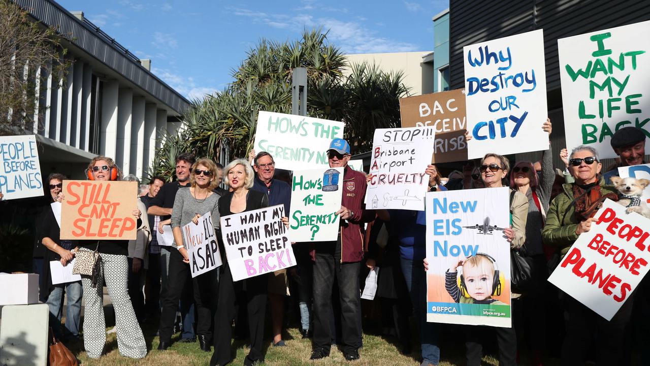 Brisbane residents rallying outside Brisbane Airport Corporation against fight noise. Picture: Tara Croser.