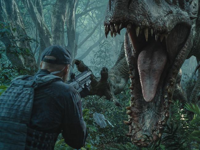 Massive attack ... Indominus Rex gets ready to attack in a scene from the film Jurassic World. Picture: ILM/Universal Pictures/Amblin Entertainment via AP