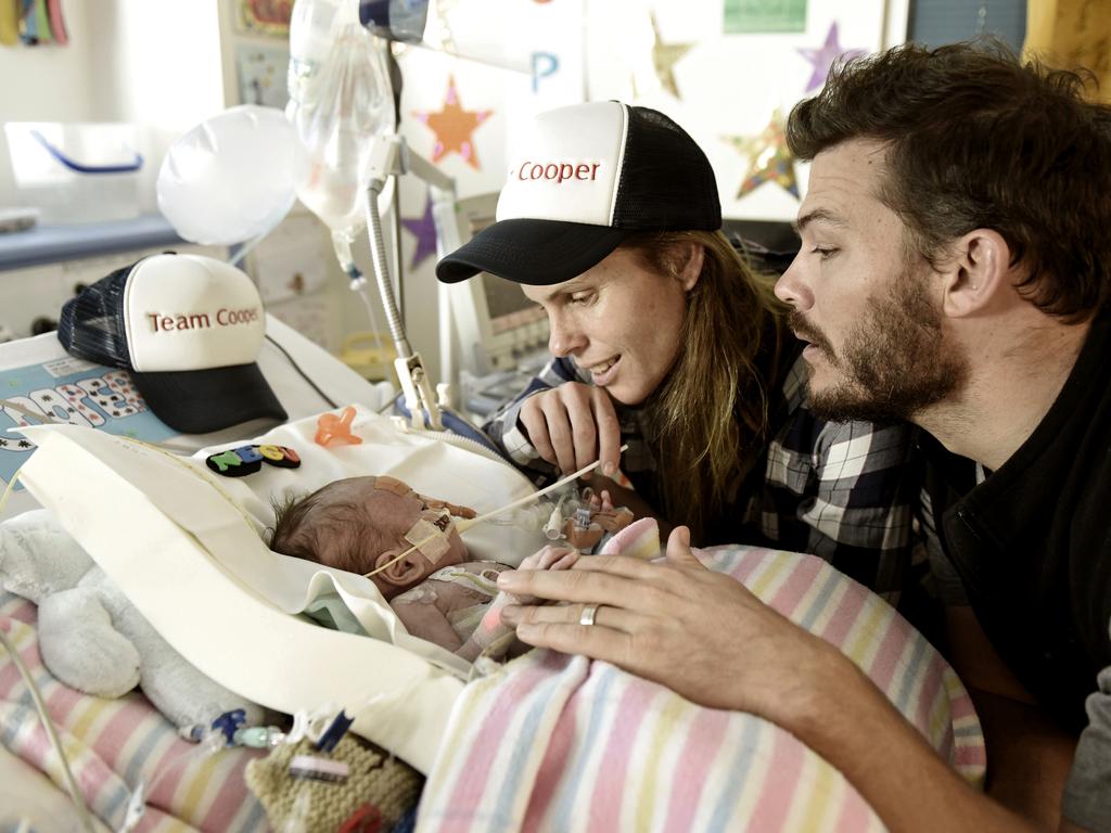 Jess and Peter Low in 2016 after their baby Cooper had cardiac surgery at SCH in 2016. Picture: Supplied