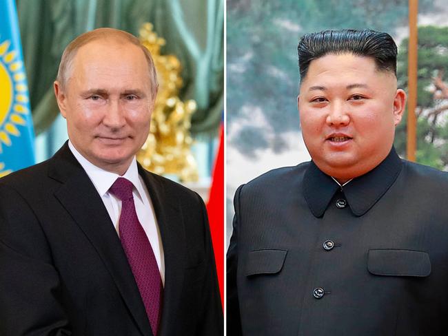 Vladimir Putin appealed to Kim Jong-un for closer ties between Russia and North Korea as the two countries suffer under economic sanctions. Picture: AFP