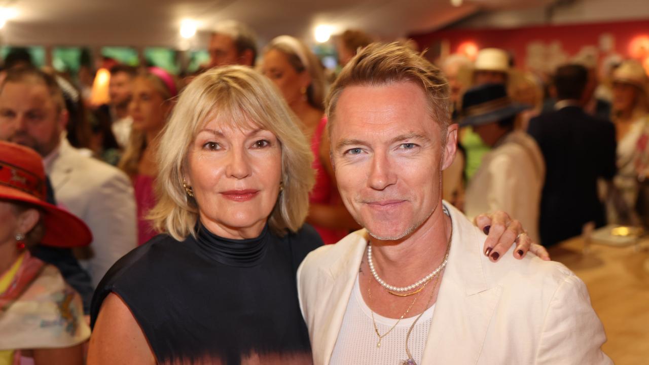 Katie Page and Ronan Keating at the Magic Millions Race Day 2025 at Gold Coast Turf Club. Picture: Portia Large.