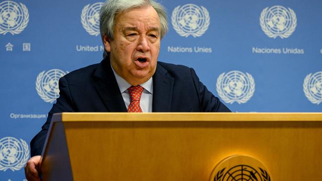 UN Secretary-General Antonio Guterres speaks about climate change at UN headquarters in New York. Picture: AFP.