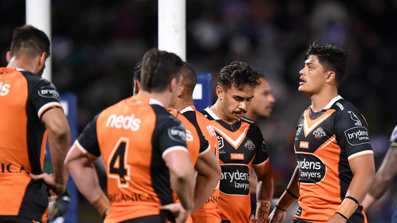 NRL 2021 RD15 Melbourne Storm v Wests Tigers - Tigers Dejection. Picture: NRL Photos