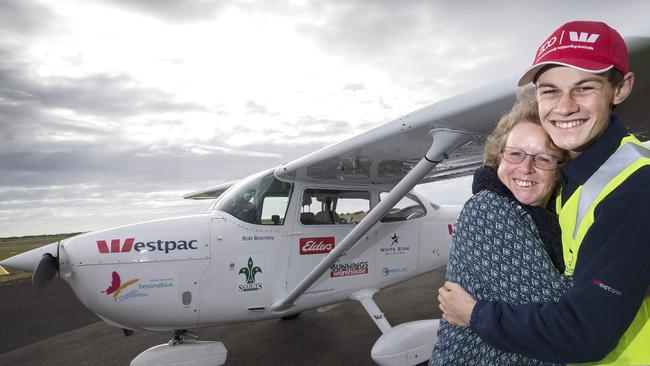 Bob Bramley farewells his mum Sandy before embarking on his epic journey. Pic: Chris Kidd.