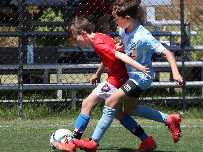 Action shots from Gold Coast Knights white v Palm Beach U12s at the Premier Invitational Soccer Tournament from Gold Coast Knights . Picture Glenn Hampson