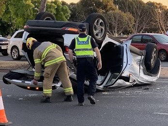 There are major peak-hour delays for CBD motorists after a car rolled on West Terrace.