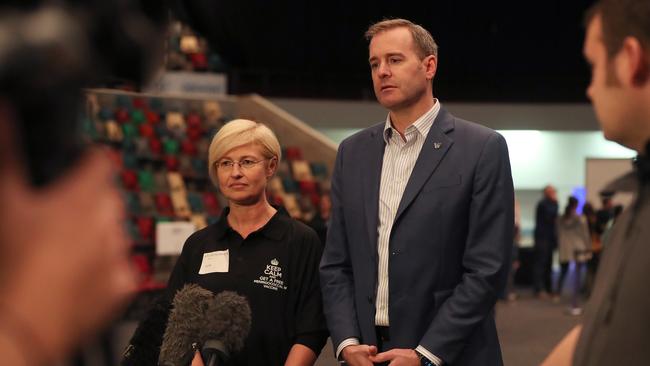 Public Health Services clinical director Dr Faline Howes and Health Minister Michael Ferguson at a meningococcal immunisation clinic at the Derwent Entertainment Centre last August. Picture: NIKKI DAVIS-JONES