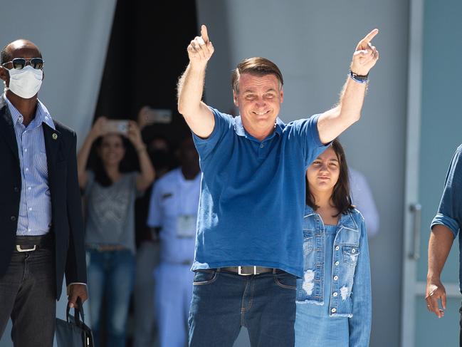 Brazilian President Jair Bolsonaro participates in a protest against the National Congress and the Supreme Court over coronavirus. Picture Getty Images.