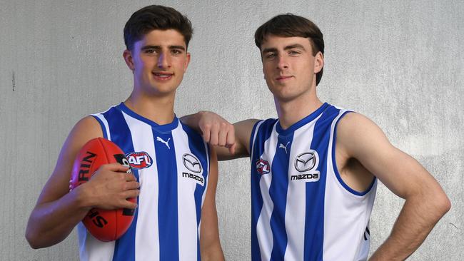 The future: Kangaroos fans will hope that Harry Sheezel (left) and George Wardlaw (right) are two key pillars in the club’s rise up the ladder. Picture: Getty Images