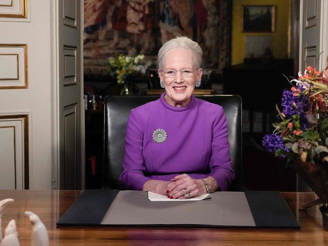 Queen Margrethe II of Denmark gives a New Year's speech from Christian IX's Palace, Amalienborg Castle, in Copenhagen, Denmark. Picture: AFP / Denmark OUT