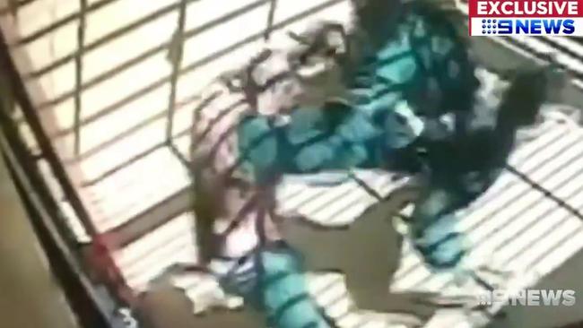 Talal Alameddine and Bassam Hamzy fight at Goulburn Supermax. Picture: Nine News