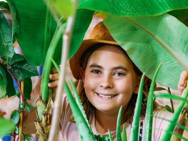 Malia Lawson-Moore, 11, enjoying the Horticulture section on day two of the Royal Darwin Show. Picture: Glenn Campbell