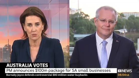 Viriginia Trioli and Prime Minister Scott Morrison on ABC News Breakfast this morning.