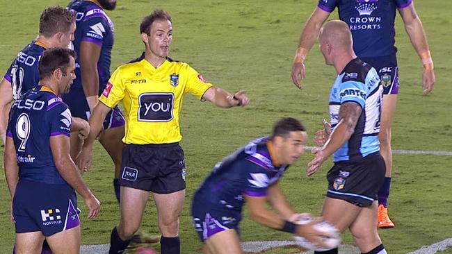 Luke Lewis was sin binned after Billy Slater brushed past him.