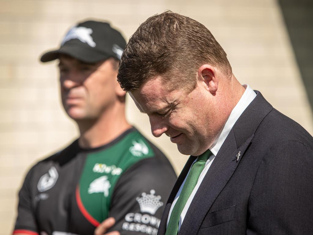 Former South Sydney coach Jason Demetriou (L) and CEO Blake Solly. Picture: Julian Andrews