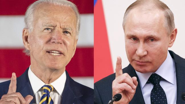 Joe Biden and Vladimir Putin will meet on Wednesday. Picture: AFP.