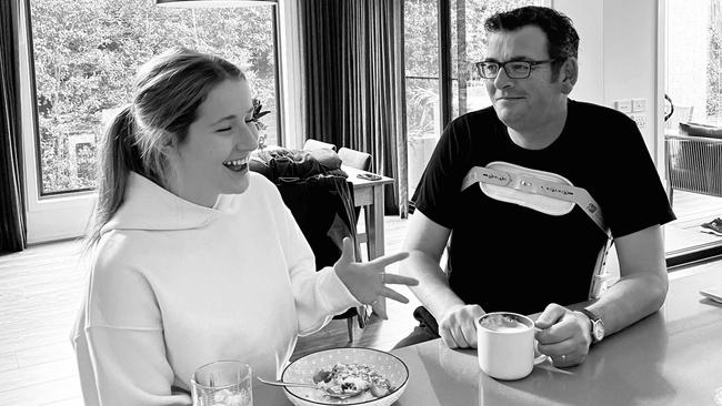 Mr Andrews sharing a meal with his daughter during his recovery. Picture: Department of Premier and Cabinet