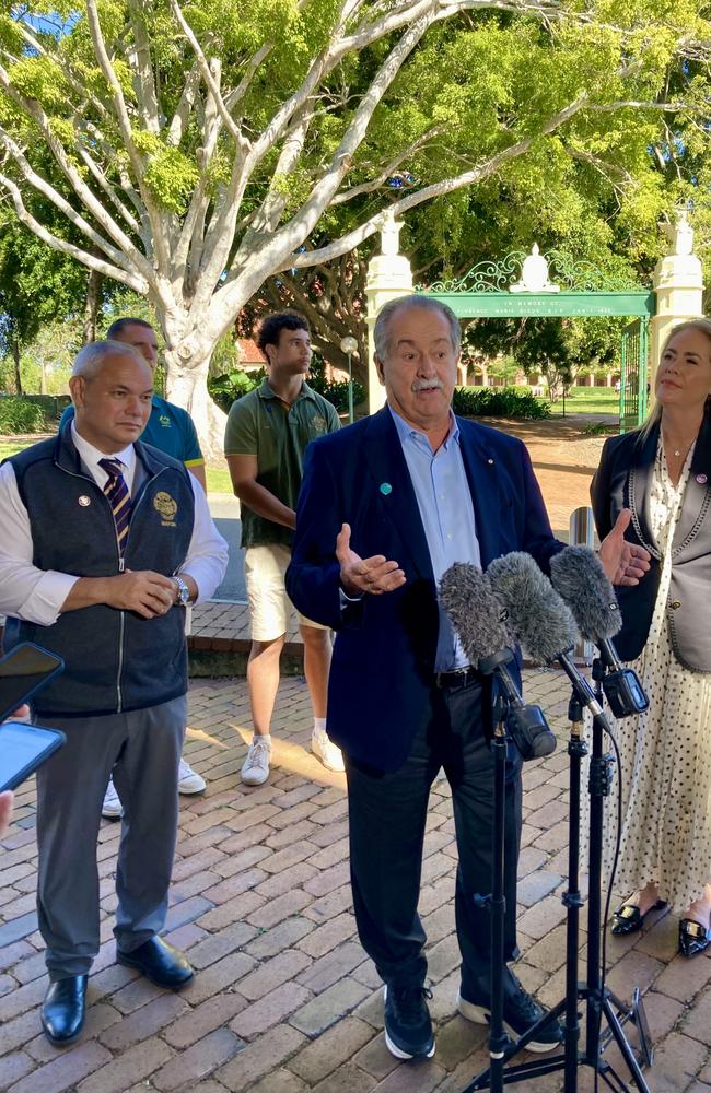 Andrew Liveris, Tom Tate and and Rebecca Frizelle at The Southport School.