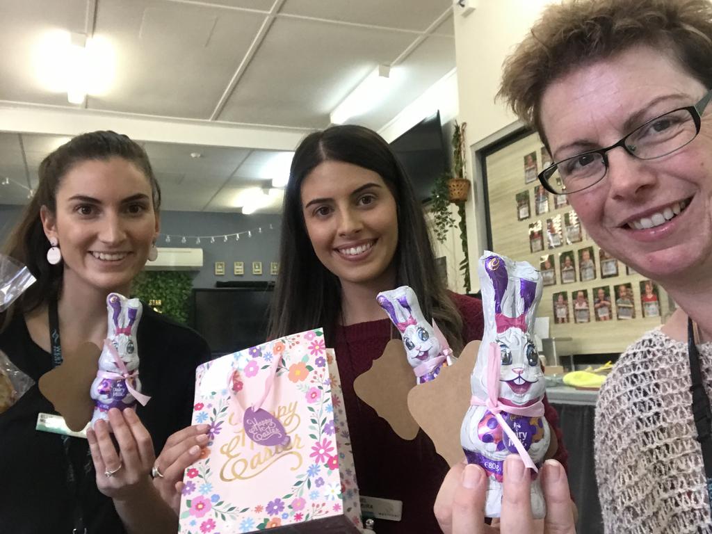 Westport Preschool educators Ellie Meich, Rachel Altamura and Danielle De Nadai received Easter gifts from children. Picture: Supplied