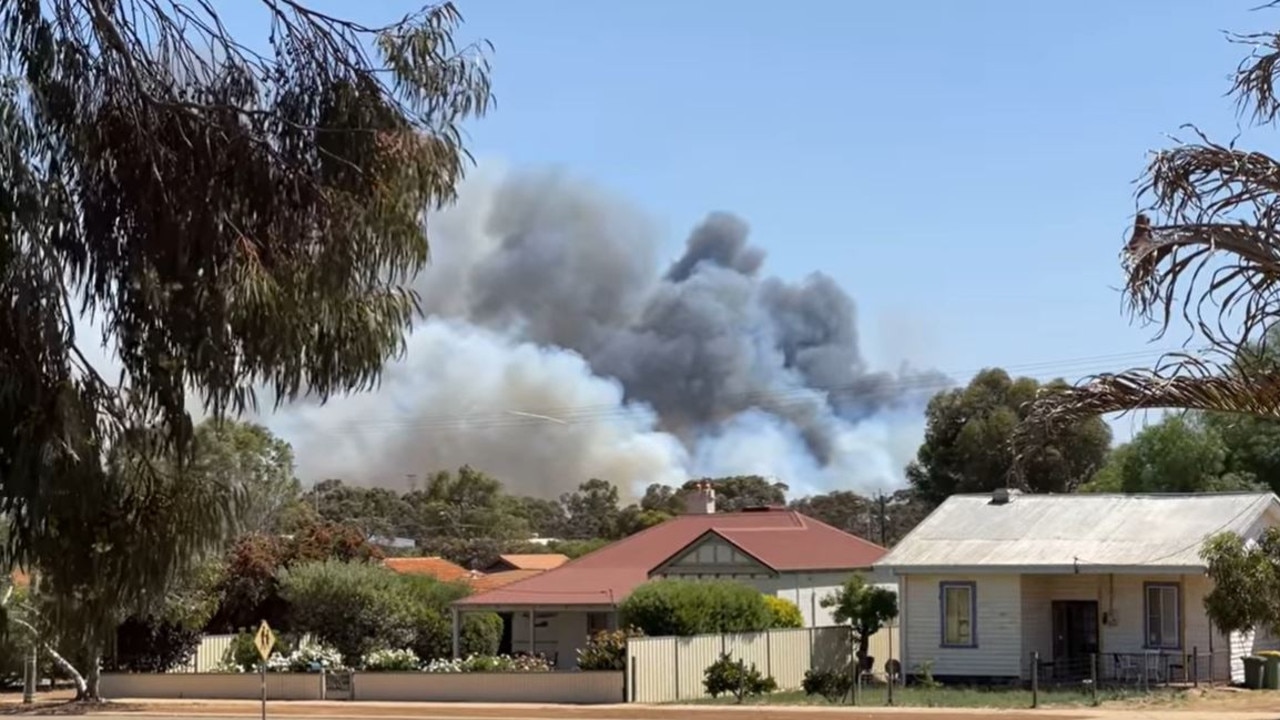 Smoke furls out of the bush in Corrigin on Tuesday. Picture: Facebook