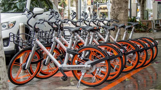 The bikes parked in special bike zones Picture: Jerad Williams