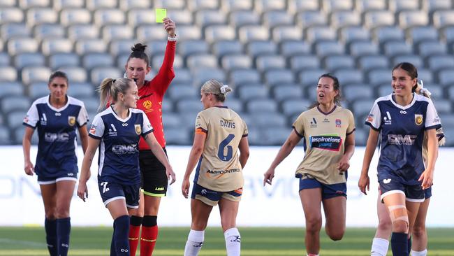 Faye Bryson cops her first yellow card. Picture: Scott Gardiner/Getty