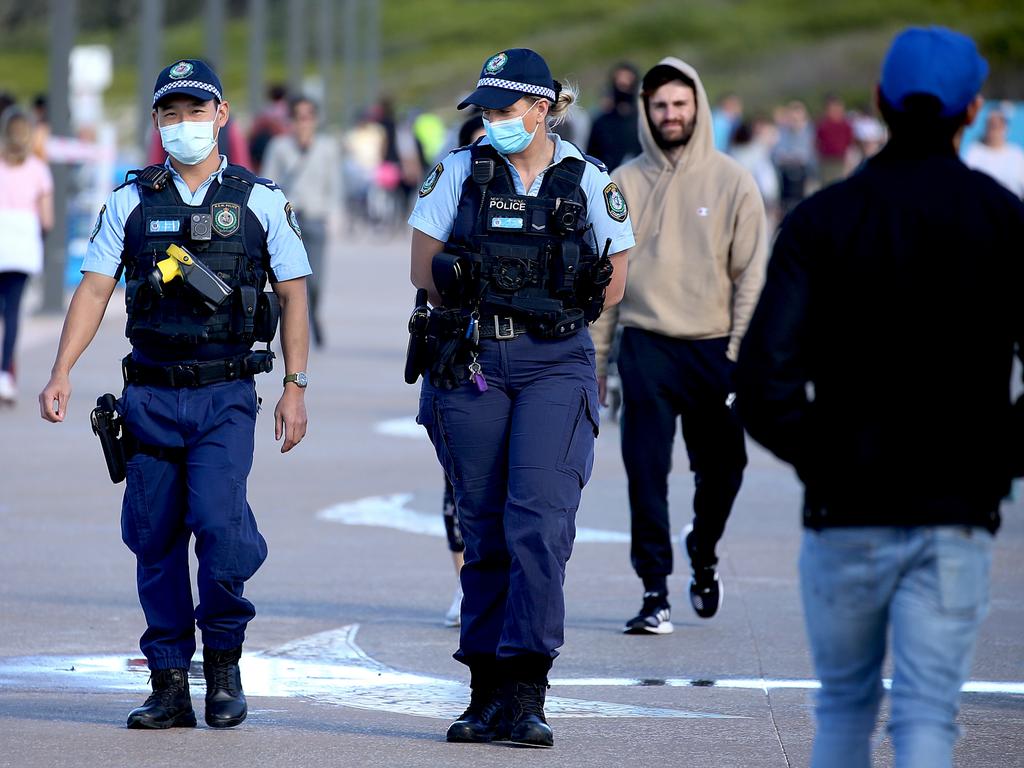 NSW Police are pictured on patrol at Sydney's Maroubra Beach during the Greater Sydney lockdown. Picture: NCA NewsWire/Nicholas Eagar