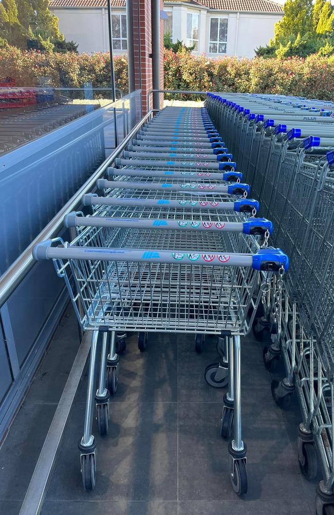 Aldi recently launched a new smaller trolley – which still uses the gold coin return system. Picture: Facebook/AldiMums