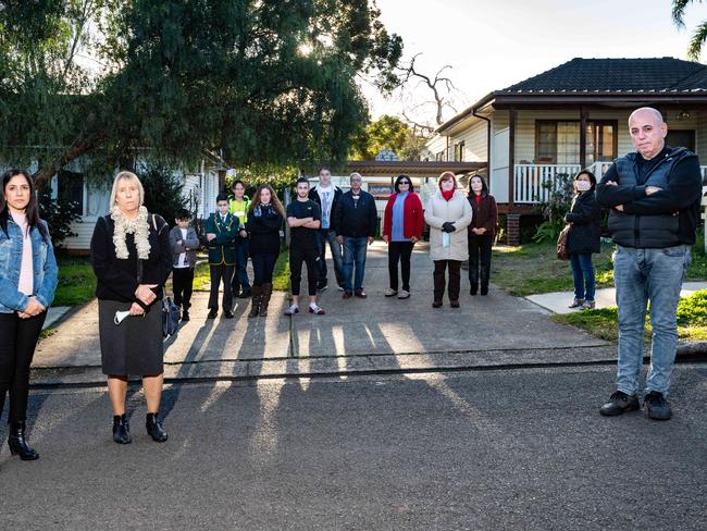 AAP Parramatta AdvertiserDundas Valley residents Front L-R Naji Bottos, Sigrid Rottmann Councillor Dundas Ward, Back residents from Simpson St, Dundas Valleypose for a photo on Wednesday, 29 July 2020. Plans to develop a six-storey unit block with a childcare centre on the ground floor. (AAP Image / Monique Harmer)