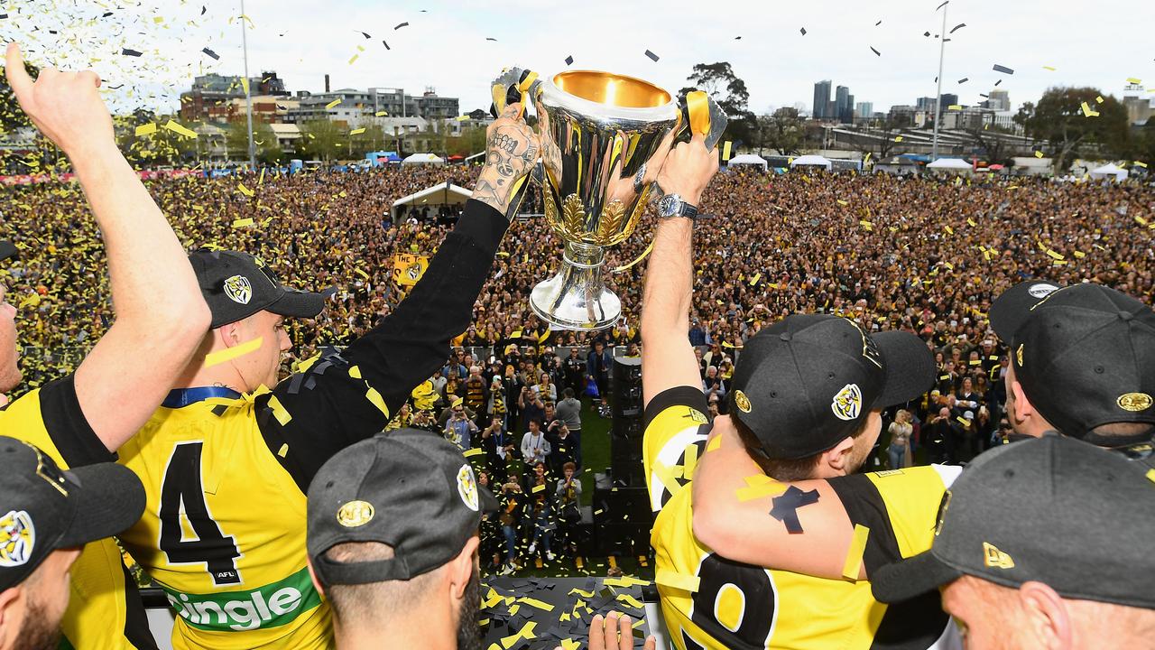 Richmond celebrate their 2017 Grand Final. Photo: Quinn Rooney/Getty Images.