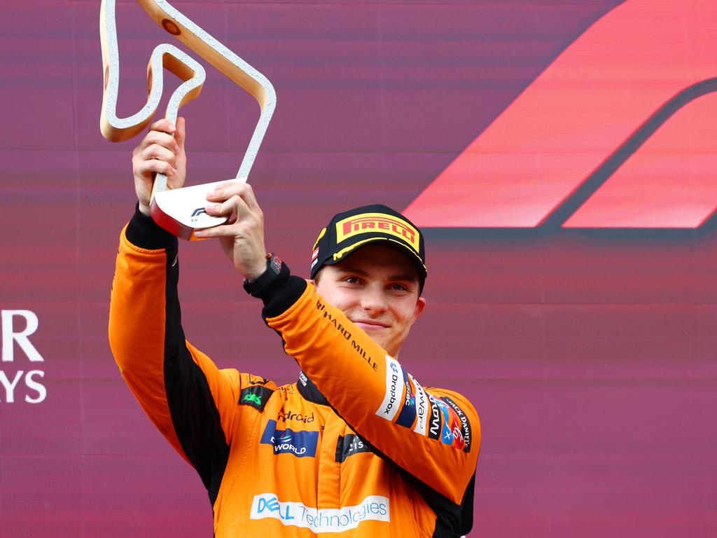 Oscar Piastri on the podium after his second-placing at the Austrian Grand Prix. Picture: Clive Rose/Getty Images