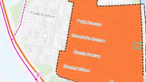 A council overlay planning map showing the light rail zone for Main Beach.