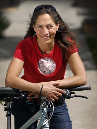 Student Carolina Carcia says Hobart is hard work on a bike. Picture: KIM EISZELE