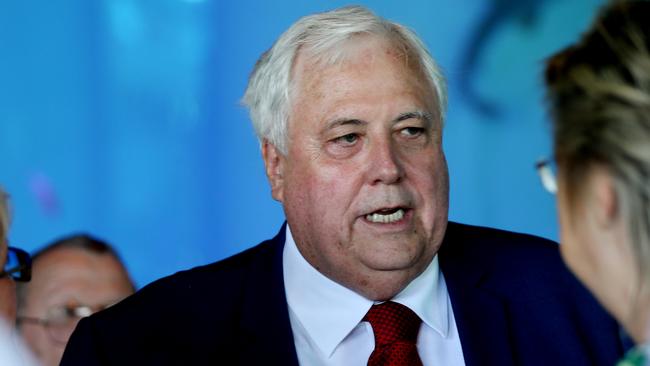 Clive Palmer talks with guests during a United Australia Party function at Aqualuna restaurant. Picture: Stewart McLean.