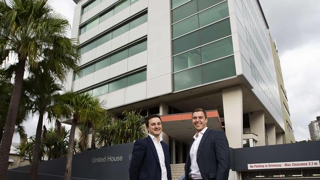 Sam Byrne and Tim Jones from JLL at 67 St Paul's Tce, Spring Hill. Picture: Attila Csaszar