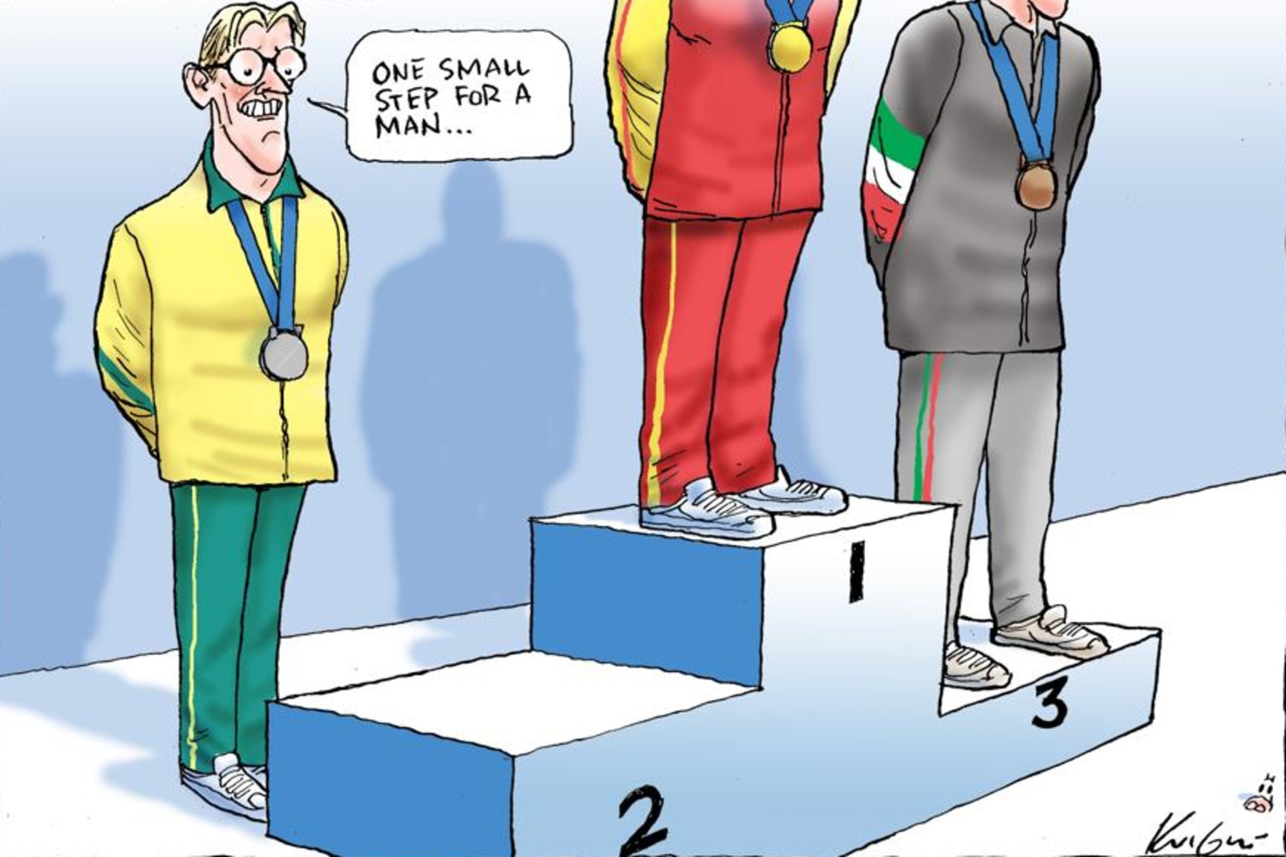 Mark Knight’s cartoon on swimmer Mack Horton refusing to stand on podium with alleged drug cheat Sun Yang from China.