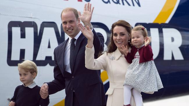 William and Kate, the Duke and Duchess of Cambridge, along with their children Prince George and Princess Charlotte get on a float plane as they prepare to depart Victoria, British Columbia, Saturday, Oct. 1, 2016. (Jonathan Hayward/The Canadian Press via AP)