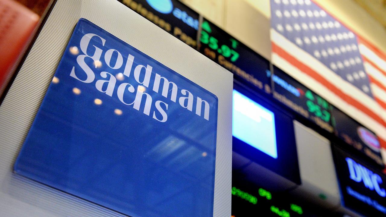 A sign of US bank Goldman Sachs, which reportedly isn’t performing as well as it has been. Picture: Justin Lane