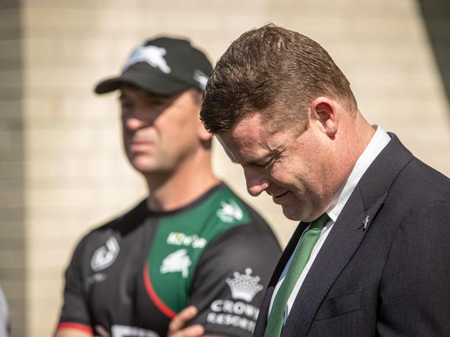 (L-R) South Sydney coach Jason Demetriou and CEO Blake Solly pictured at a press conference. Picture: Julian Andrews