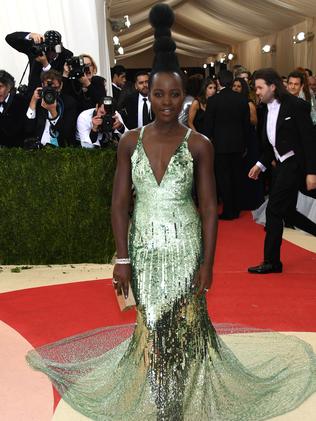 Nyong'o’s dress was made by Calvin Klein.