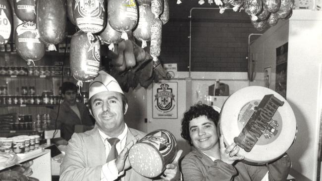 Gerry and Theresa Marazita, smallgoods traders at Gerry's Deli, Preston Market in 1982.