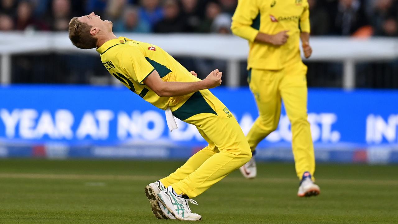 Cameron Green of Australia celebrates dismissing Will Jacks of England. Photo by Gareth Copley/Getty Images