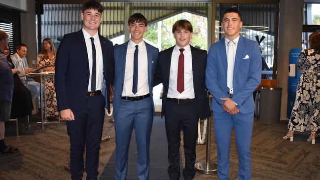 Hugo Furniss, Jimmy Jackson, Nicholas Manca and Oscar Garrett at the Sunshine Coast Grammar School formal 2023. Photo: Jorina Maureschat