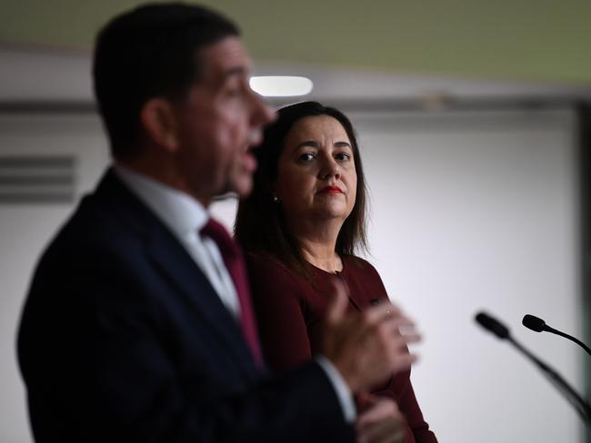 Queensland Treasurer Cameron Dick and Premier Annastacia Palaszczuk deliver Queensland’s state Budget. Picture: Dan Peled