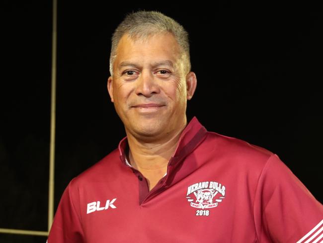 Nerang Bulls rugby union club are celebrating their 35th anniversary by wearing retro jerseys.Photo of coach John Maniapoto.Photo by Richard Gosling