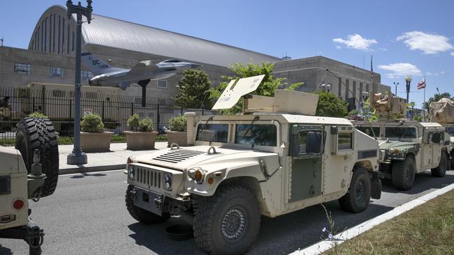 Vehicles for the District of Columbia National Guard are seen outside the DC Armory in Washington.