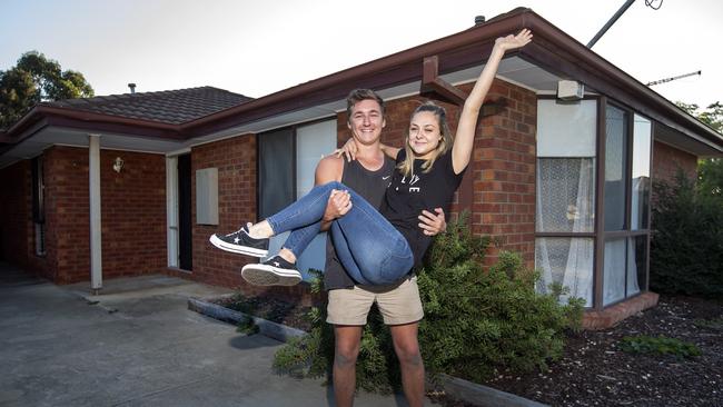 VICTORIAN first-home buyers have cashed in on a combined $300 million in stamp duty reductions and exemptions since July 1 last year. Jye Splatt (ok) and partner Bonnielynn (ok) Inglis have just bought their first home in Hoppers Crossing. Picture: Sarah Matray