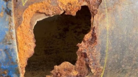 The Albert River sewer leak - this is the hole in the Gold Coast City Council pipe which broke.