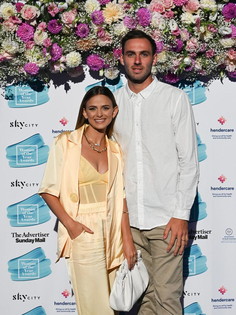 Kellie and Jeremy Finlayson at The Advertiser Sunday Mail, SkyCity 2023 Woman of the Year Awards. Picture: Naomi Jellicoe