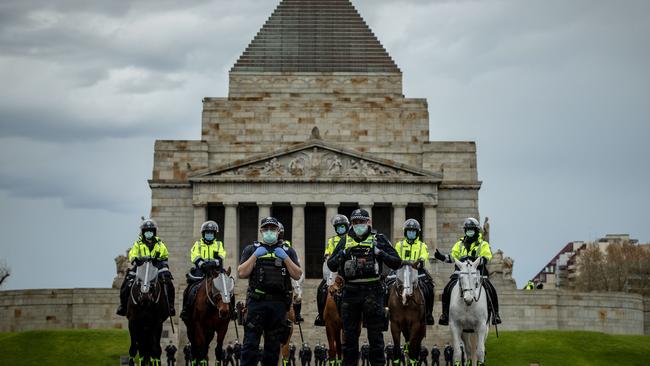 A pensioner accused of organising an anti-lockdown protest at the Shrine of Remembrance has had the charges dropped. Picture: Getty Images